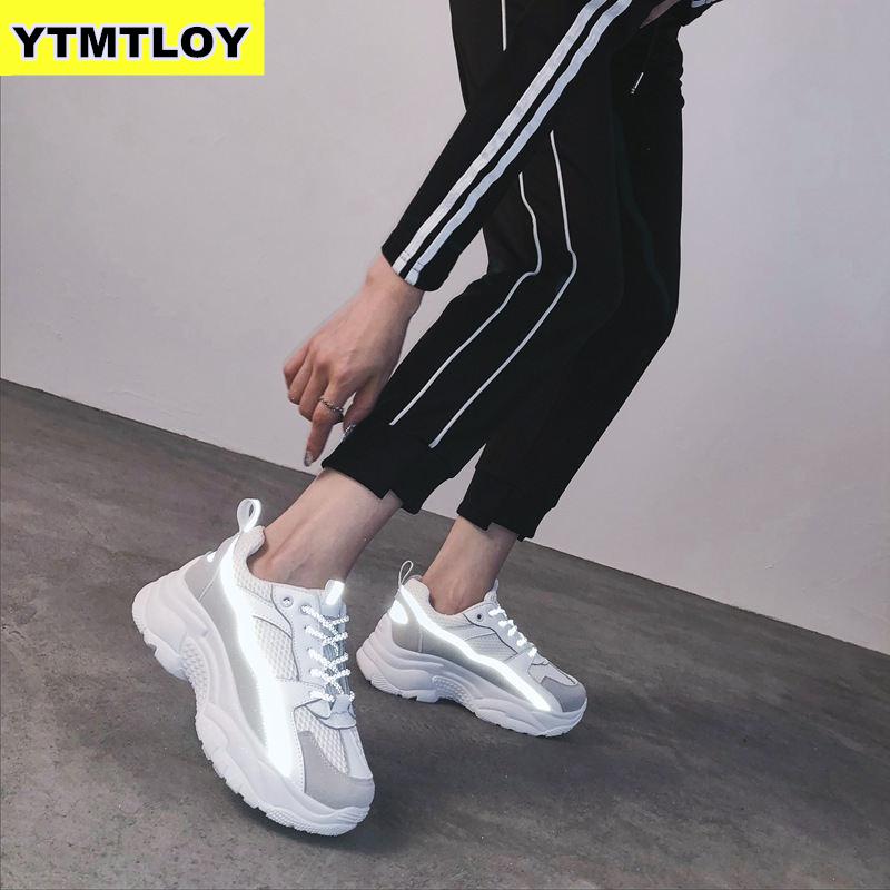 Women Sneakers 2019 Fashion Casual Shoes Woman Comfortable Breathable White Flats Female Platform Chaussure Femme Reflective