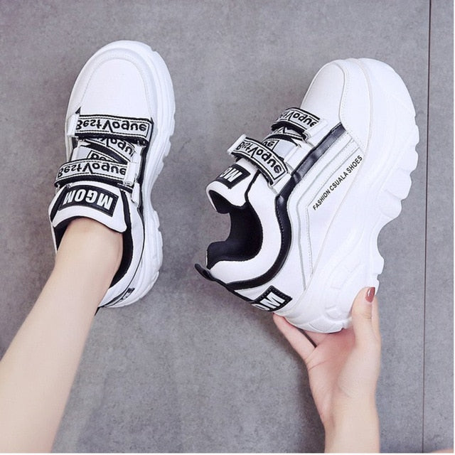 Women Chunky Sneakers 2019 Fashion Platform Sneakers Ladies Brand Wedges Casual Shoes For Woman Leather Sports Dad Shoes 7cm