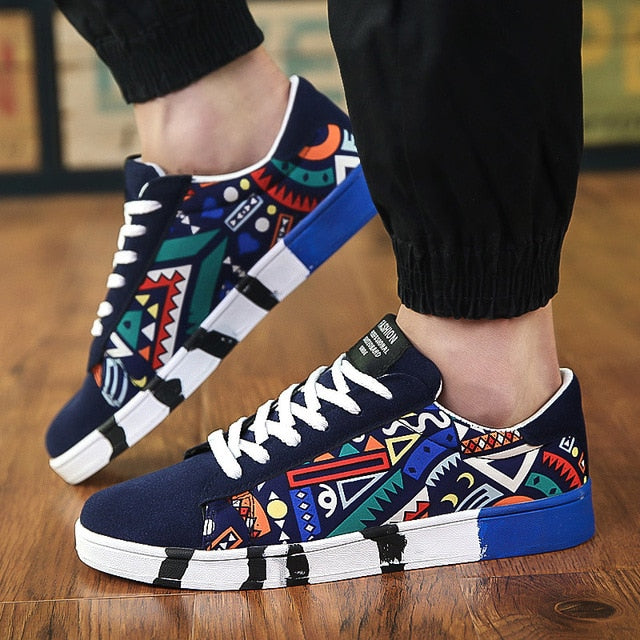 Men Casual Canvas Shoes Fashion Print Sneakers Summer Trainers Leisure Shoes Men's Flats Slip Shoes