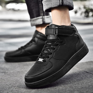 High Top Men Sneakers Comfortable Leather Women Running Shoes Black White Sports Couples Shoes Lace Up Walking Athletic Size 47