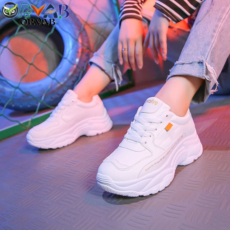 Sneakers Women Tenis Feminino 2019 Fashion Split Leather Chunky Shoes Woman Platform Sneakers Spring Autumn Women Casual Shoes