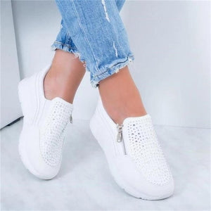 Women Crystal Sneakers Spring Autumn Casual Zipper Flat Shoes women Non-slip Breathable Outdoor Vulcanized Shoes woman