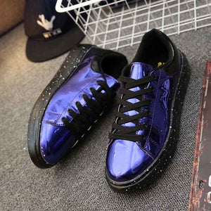 Gold Silver Black Leather Casual Shoes Men Bling High Top Big Size Couple Shoes Lace Up Sneakers Outdoor Male Footwear