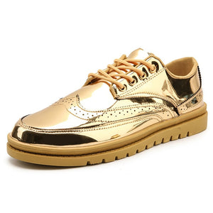 Gold Silver Black Leather Casual Shoes Men Bling High Top Big Size Couple Shoes Lace Up Sneakers Outdoor Male Footwear