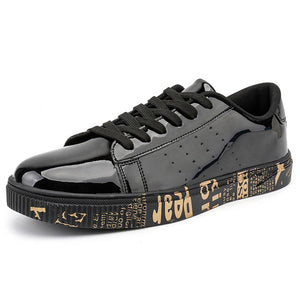 Gold Silver Black Leather Casual Shoes Men Bling High Top Big Size Couple Shoes Lace Up Sneakers Outdoor Male Footwear