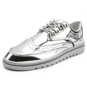 Gold Silver Black Leather Casual Shoes Men Bling High Top Big Size Couple Shoes Lace Up Sneakers Outdoor Male Footwear