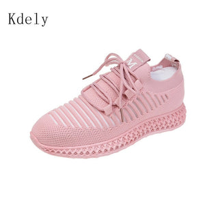 Fashion Spring Summer Yellow Knitted Breathable Casual Shoes Women Sneakers Korean Sports Leisure Shoes Women Vulcanize Shoes