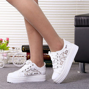 Women shoes 2019 fashion summer casual ladies shoes cutouts lace canvas hollow breathable platform flat shoes woman sneakers