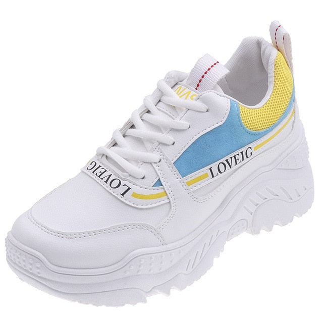 2019 New White Women Sneakers Fashion Thick Bottom Womens Platform Sneakers Casual Shoes Zapatos De Mujer Chunky Sneakers