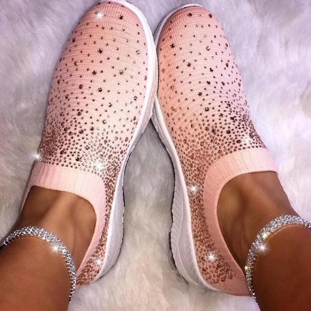 Women shoes Sneakers Shiny Sock shoes woman  Comfortable Casual Loafers Shoes Slip On Female Vulcanize Shoes