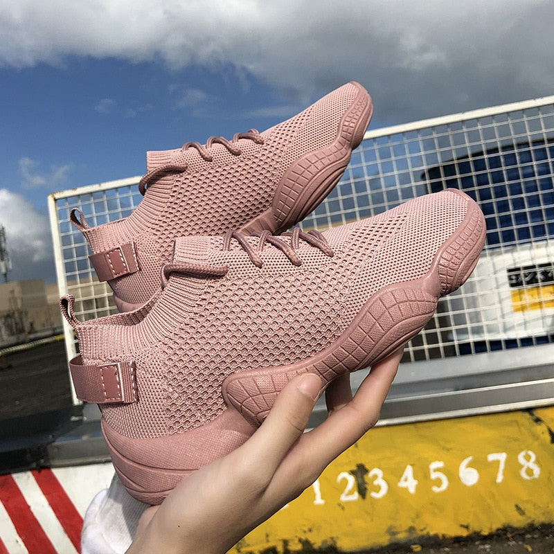 2020 Mesh Sneakers Women Vulcanized Shoes Lace-Up Solid Flat Platform Knited Spring Autumn Wedges Shoes For Women