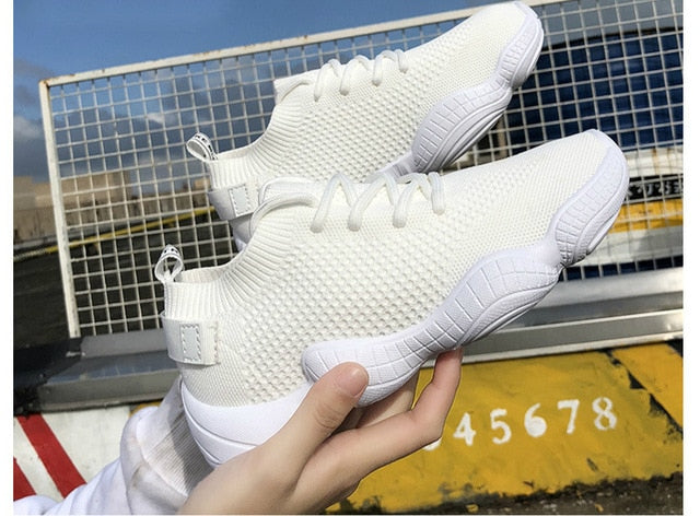 2020 Mesh Sneakers Women Vulcanized Shoes Lace-Up Solid Flat Platform Knited Spring Autumn Wedges Shoes For Women