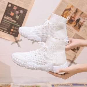 2020 Mesh Sneakers Women Vulcanized Shoes Lace-Up Solid Flat Platform Knited Spring Autumn Wedges Shoes For Women