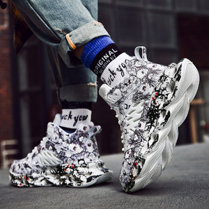 Fashion Men's Hip Hop Street Dance Shoes Graffiti High Top Chunky Sneakers Autumn Summer Casual Mesh Shoes Boys Zapatos Hombre