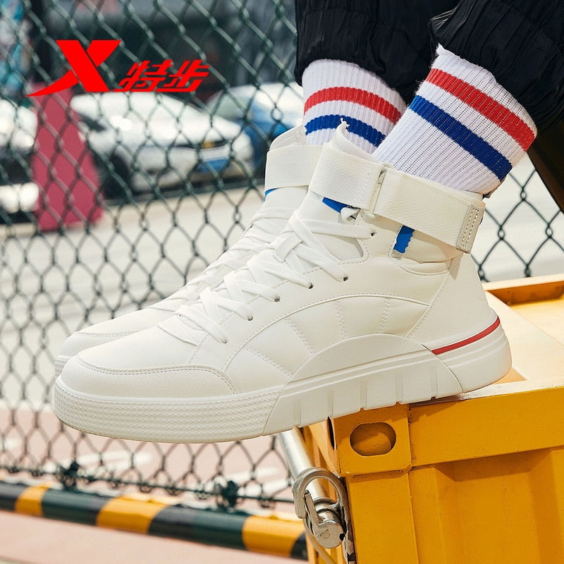 Xtep Men's High-top Skateboarding Shoes Winter New Fashion Sport Sneakers Men Hook&loop Synthetic PU Leather Shoes 881419319708