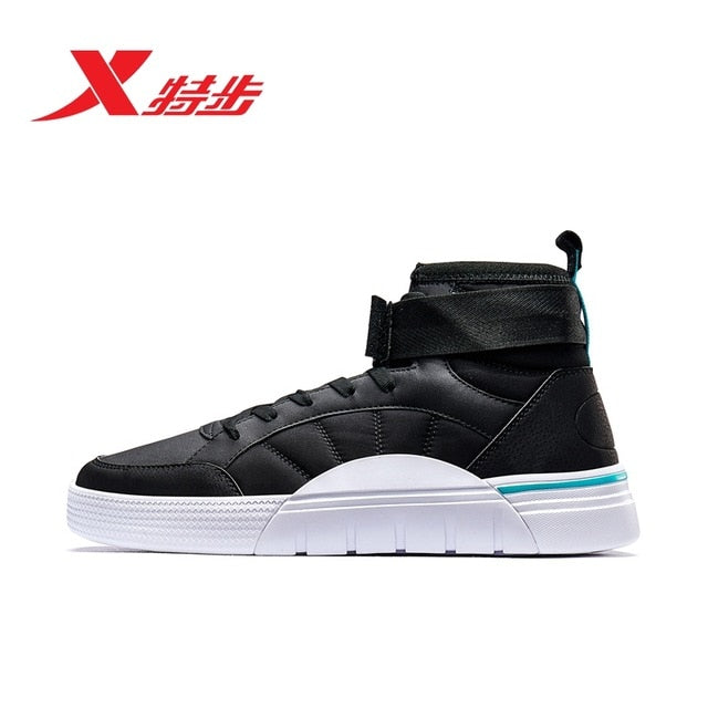 Xtep Men's High-top Skateboarding Shoes Winter New Fashion Sport Sneakers Men Hook&loop Synthetic PU Leather Shoes 881419319708