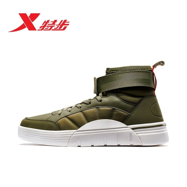 Xtep Men's High-top Skateboarding Shoes Winter New Fashion Sport Sneakers Men Hook&loop Synthetic PU Leather Shoes 881419319708